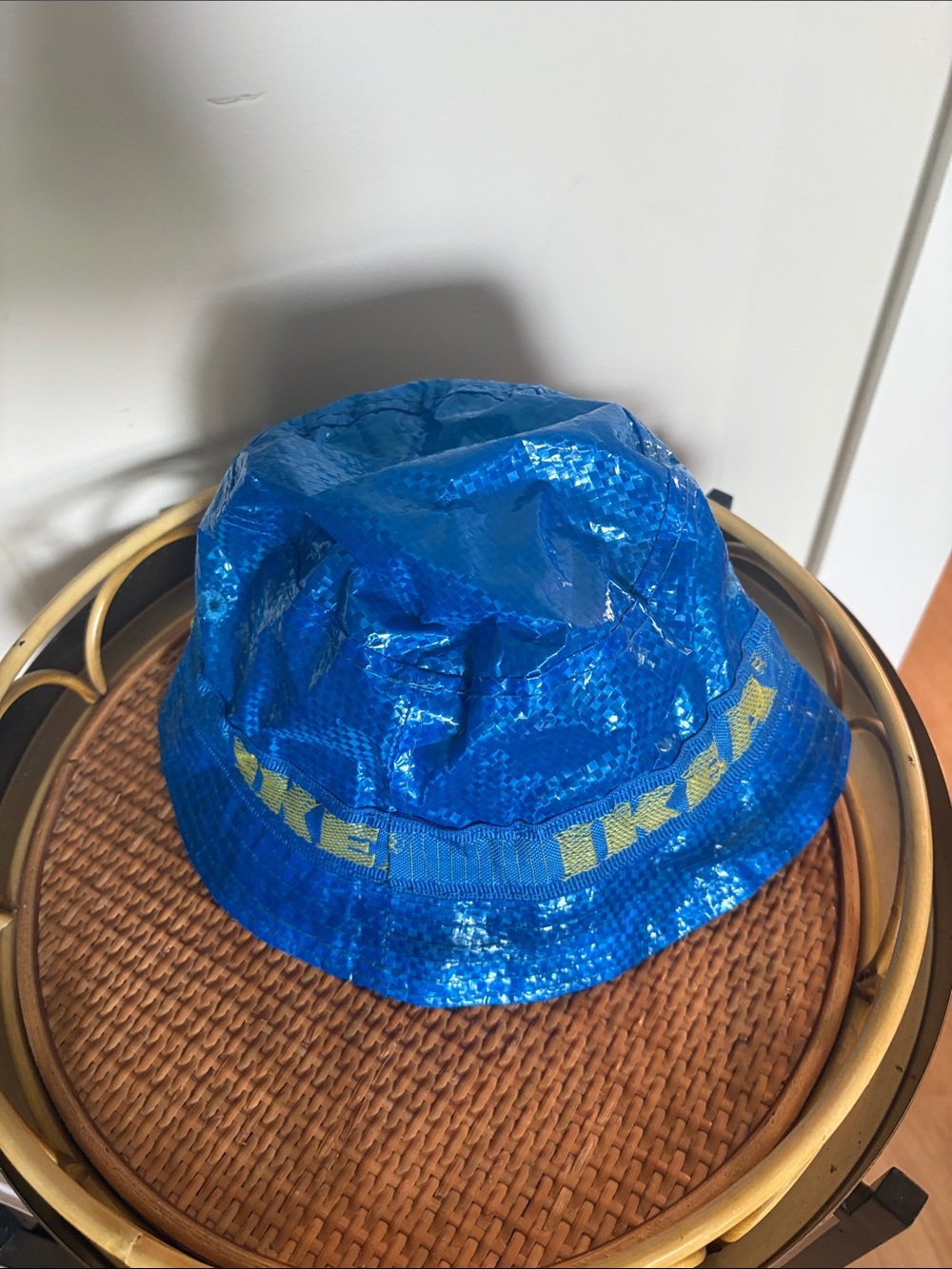 IKEA adult  Shiny Blue Bucket Hat with Yellow Logo Trim